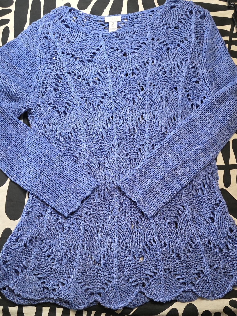 Chico's Periwinkle Open-Knit Scoop Neck Sweater, Size 2 In Chico's Sizes=M/L